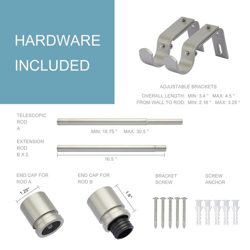 Brushed Nickel Curtain Rod Adjustable 16-48 Inch Aluminium End Cap Design - Picture 4 of 7