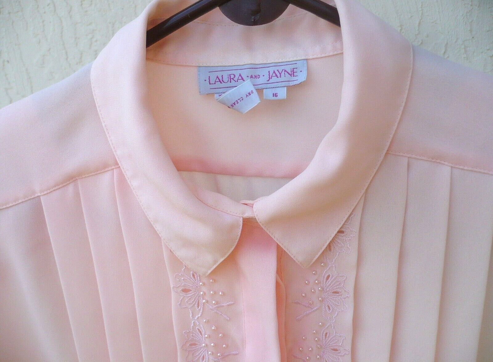 VTG EASTER SEMI SHEER SOLID PINK EMBROIDERY FANCY… - image 3