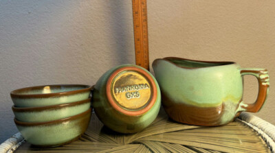 5 piece 4 FRANKOMA Plainsman GREEN BOWLS & 1 gravy boat or pitcher