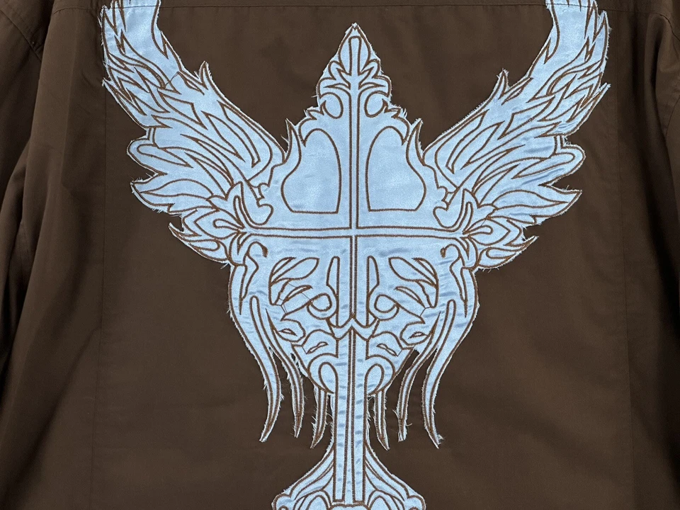 Camisa Manzini Informal Manga Larga Para Hombre Talla 2XL Marrón con Alas Cruzadas Azules Foto 4 de 4