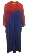 Vintage Vanity Fair Color Block Pullover Robe Velour BLUE PURPLE PK Sz M AS IS