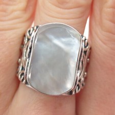 950 Silver Vintage Real Mother-of-Pearl Modernist Spiral Ring Size 8.25