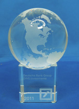 VTG Crystal Glass World Earth Globe w/ crystal Stand Spins smoothly on stand 3"