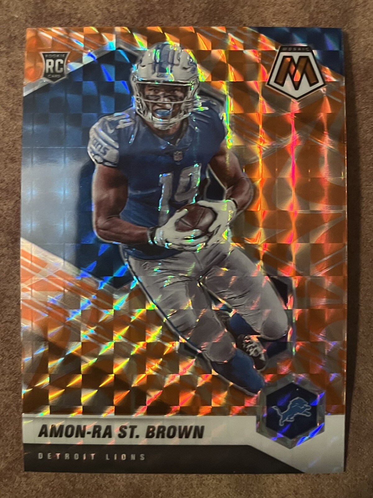 2021 Panini Mosaic Amon-Ra St. Brown RC Detroit Lions #328 Orange Reactive