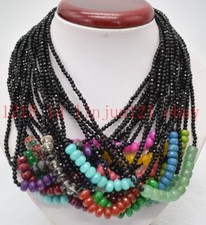 3mm Black Spinel  5x8mm Faceted Multi-Color Rondelle Gems Beads Necklace 18''