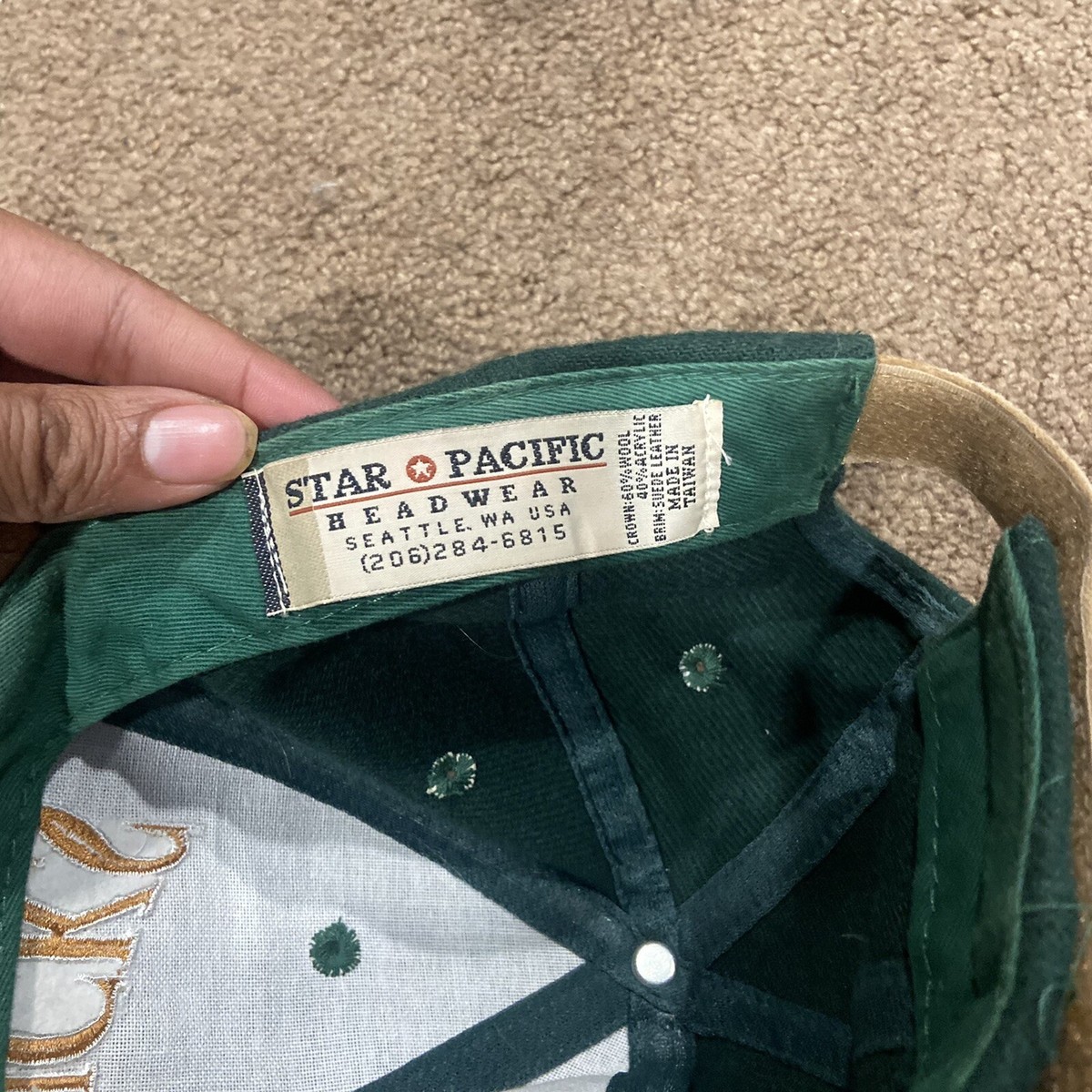 Vintage Starbucks spell out suede and wool Forest Green tan hat Star pacific Vintage Starbucks 90 main image 3