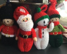 Hand Knitted Christmas Tree Decorations Set Of 4 - Santa,snowman,soldier ,elf