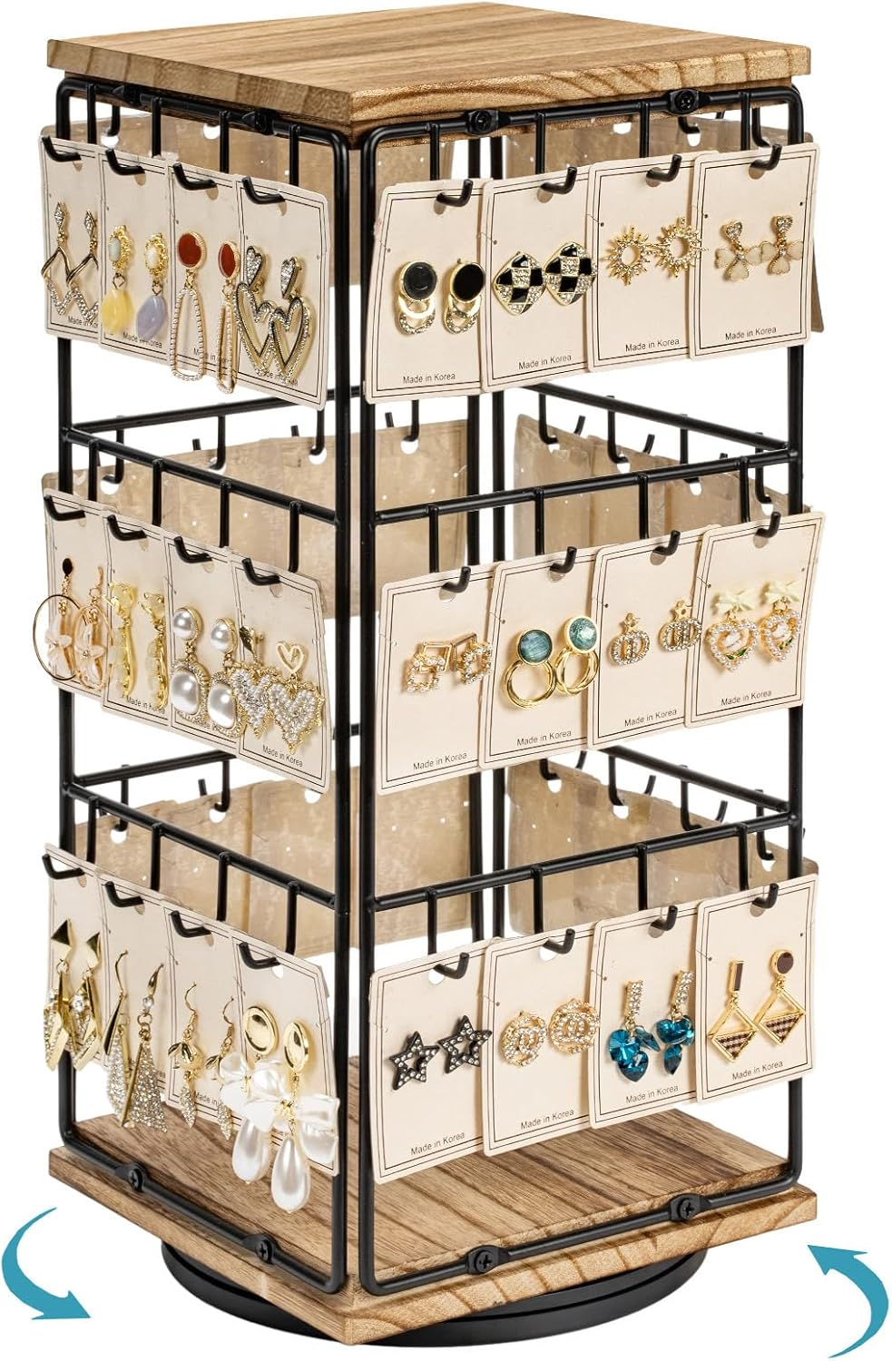360 Rotating Earring Display Stand - Jewelry Rack Holder with 48 Hooks
