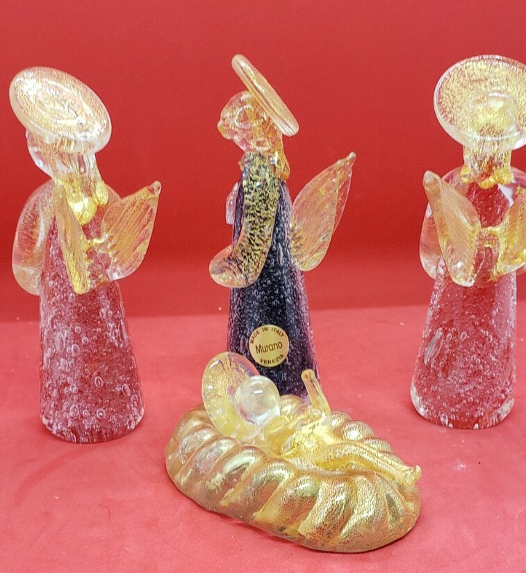 Vintage Murano Italy Angels Art Glass Gold Fleck RARE Baby Jesus