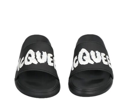 $350 Alexander McQueen Graffiti Rubber Pool Slides Black  display picture 3