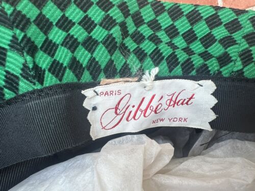 Vintage Gibbe Hat Paris New York Green Black Checker Corduroy Eagles Jets Derby - Picture 3 of 15