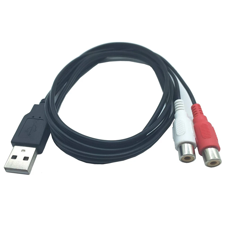 USB A Male to 2x RCA Phono Female AV Cable Lead PC TV Aux Audio Video Adapter - Image 4 of 4