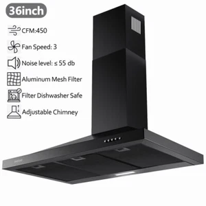 36 dans Hotte à portée de mur 450CFM Évent en acier inoxydable LED Noir clair