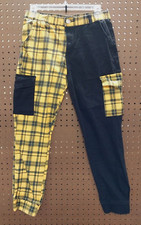Almost Famous pants women MED yellow and black plaid tampered lightweight