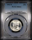 1943-S Washington Quarter graded MS64 by PCGS Better Date 25C Flashy