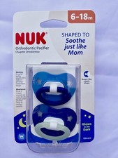 NUK 2 Orthodontic Pacifiers Blue Boy Stars Glow In The Dark Age 6-18 Months NEW