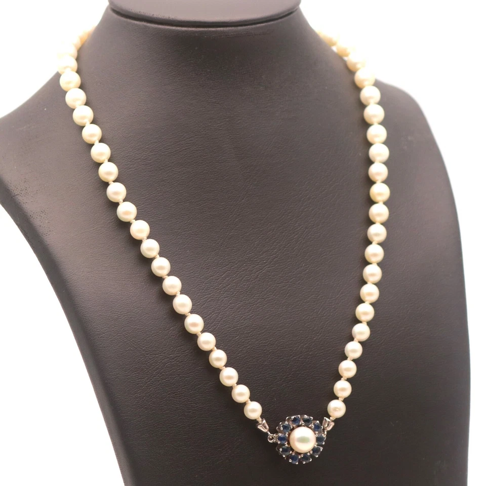 Akoya Zuchtperlen Collier 585 Gold 14 KT Weißgold Saphir Edelstein Wert 2100,- - Bild 2 von 4