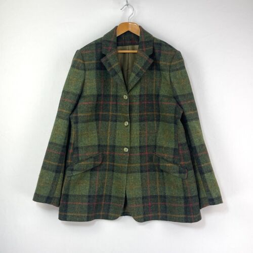 Daks Signature Tweed Hacking Sakko Damen 18 grün kariert Wolle Country Blazer