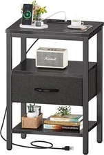 SUPERJARE Nightstand with Charging 11.8''D X 15.7''W X 23.4''H, Black 
