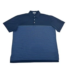 Peter Millar Summer Comfort Shirt Men's L Blue Stripes Short Sleeve Polo Golf