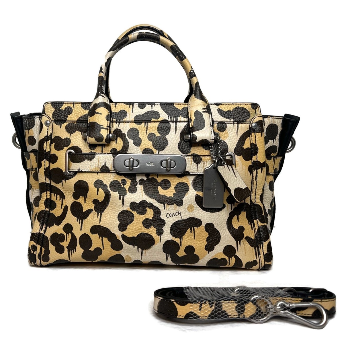 バッグ archive COACH Leopard Hand Bag Coach Wild Beast Leopard Swagger Cheetah Animal Print Runway