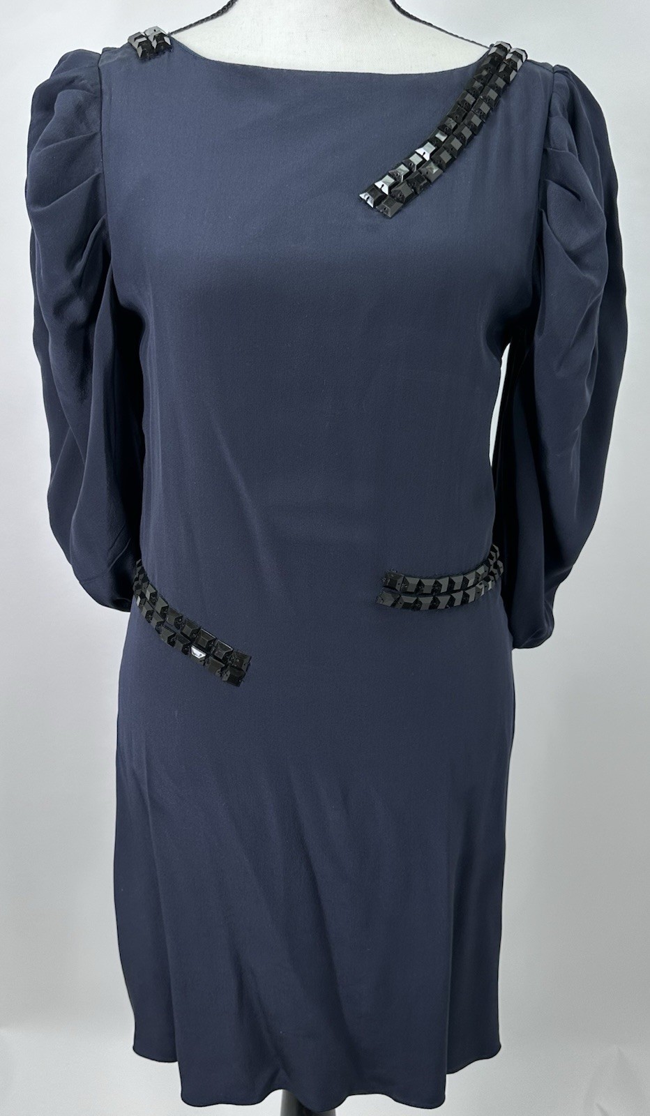 ⭐️ Gf Ferre Navy w Black Embellishment Open Back Mini Party Dress Sz 38