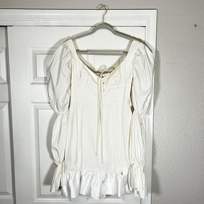 House Of CB Dress Vintage Womens Large Satin Puff Sleeve Ruffle Mini Party Elsie