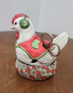 Rare Jasco Bisque Porcelain Christmas Hen Sewing Kit