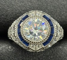 New Condition Sterling Silver Art Deco Moissanite Ring Size 6.75 GRA