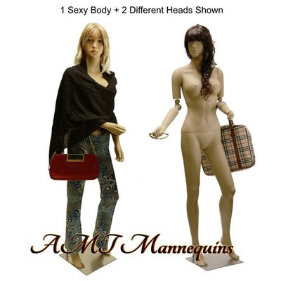 HeavyDuty Plastic Realistic Fullbody Female Mannequin w.2 Heads, Flexiable arms