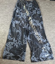 By Anthropologie Women  s 4 Blue Wide Leg Viscose Pants Floral Flowy Boho 32  