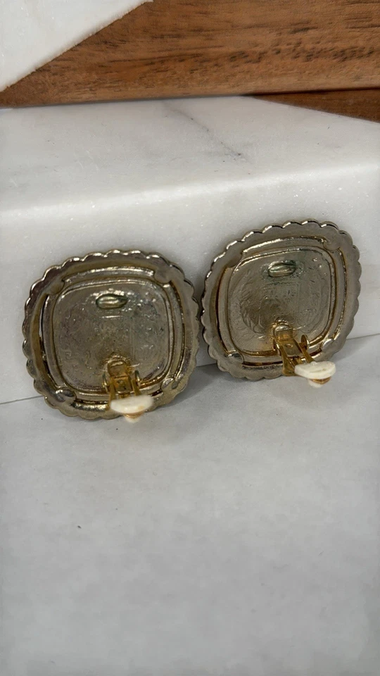 Винтажные серьги-клипсы Estate из серебра с золотыми краями в стиле французской монеты E29 - Изображение 3 из 4
