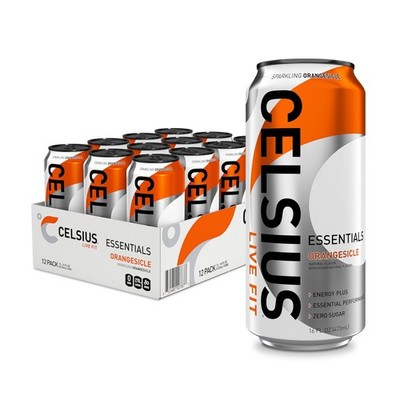CELSIUS Essentials Sparkling Orangesicle 16oz 12 Pack Zero Sugar Energy