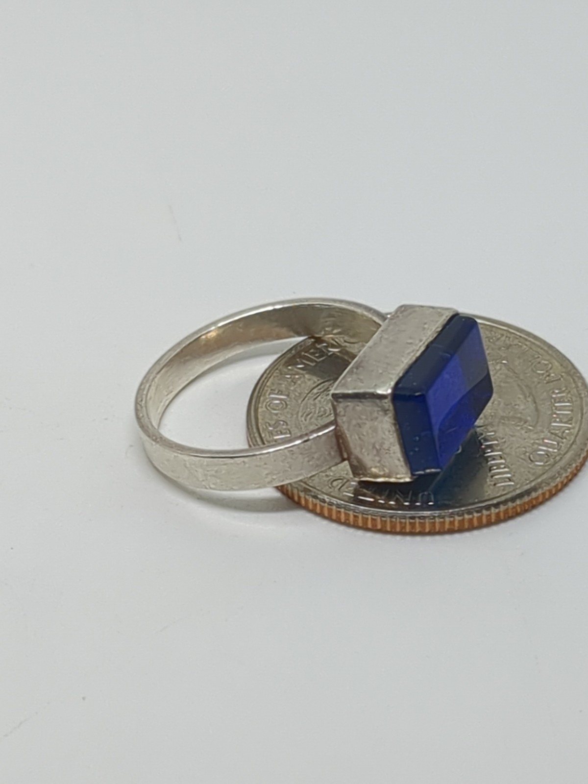 Signed Sterling Silver 925 Rectangular Blue Glass… - image 2