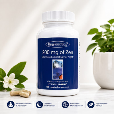 Zen 200mg by Allergy Research Group 120 Capsules Stress & Relaxation Support