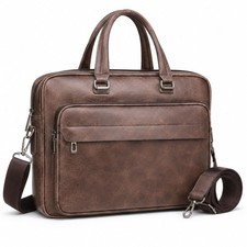 Vintage Leather Laptop Briefcase, 15.6 Inch Messenger Bag, Crossbody Shoulder...
