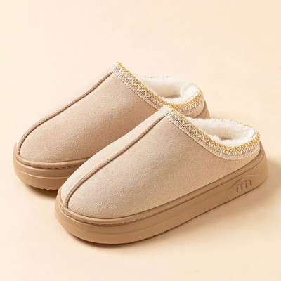 Luxus Fleece gefütterte Pantolette Hausschuhe Plateau Wildleder Damen Mädchen flauschig UGG Dupes