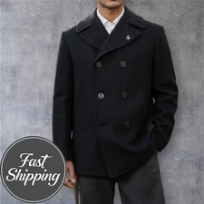 Naval DSCP Peacoat Mens 40L Black Quarterdeck Collection Double Breasted Militar