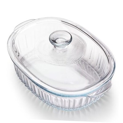Oval Glass Casserole Dish with Glass Lid, Borosilicate Glass, Large