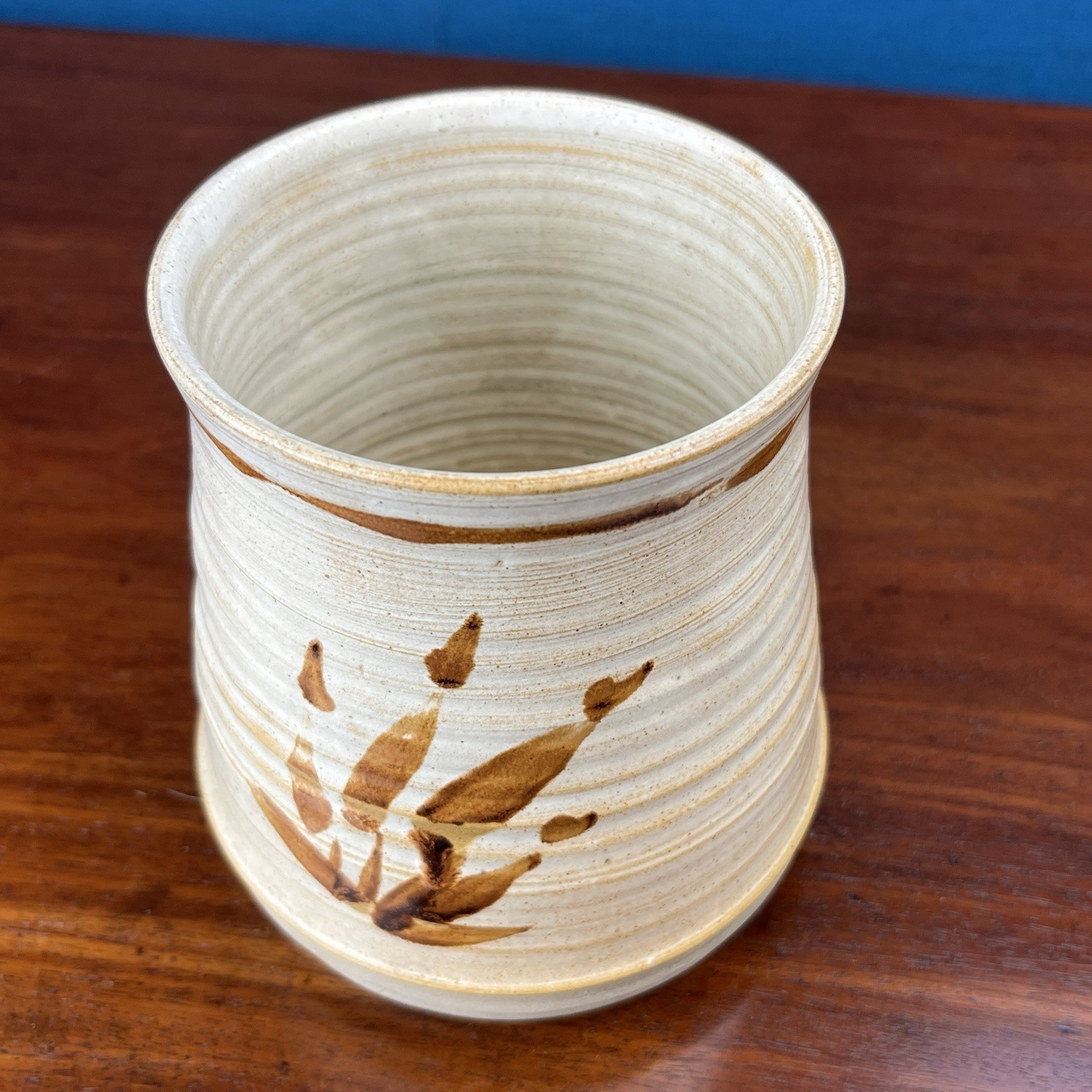 Vintage Studio Pottery Stoneware Utensil Jar Vase Hand Thrown Signed Ceramic image 4