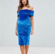 NWT ASOS Maternity Blue Off The Shoulder Dress Size 10