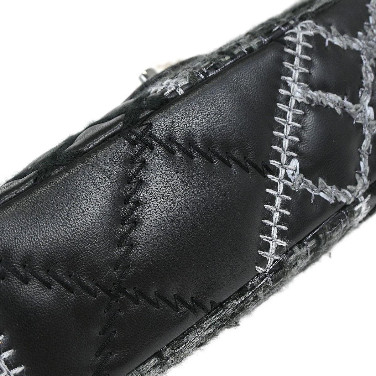 Chanel Black Tweed Lambskin Patchwork Stitch Shoulder Bag 166852