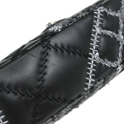 Chanel Black Tweed Lambskin Patchwork Stitch Shoulder Bag 166852