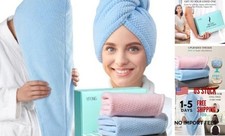 3 Pack Large Microfiber Hair Towel Wrap, 30" x 10" Thicker Grey, Pink, Blue