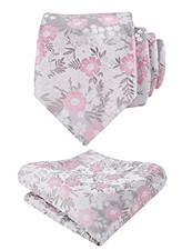 Mens 3.15'' Natural Flower Pattern Tie with Floral Pocket 146-silver pink