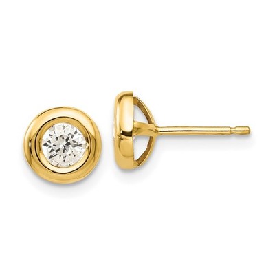 Real 14K Yellow Gold Polished CZ Fancy Post Earrings; Women & Men