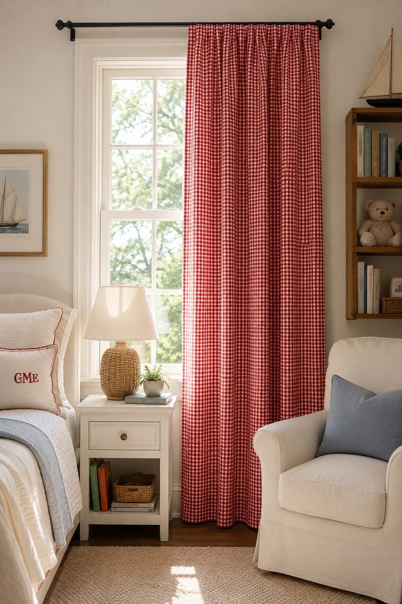 Gingham Window Curtains & Drapes for sale | eBay