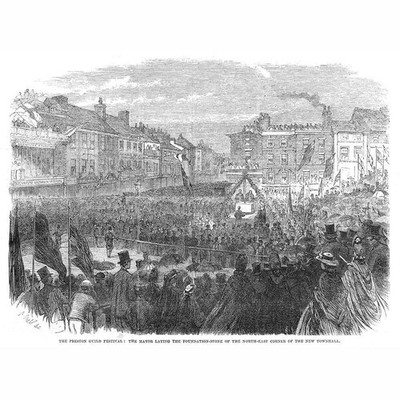 PRESTON Grundsteinlegung des Neuen Rathauses - Antikdruck 1862