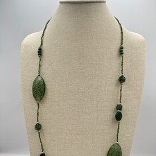 Vintage 90s Green Dragon Vein Agate Beaded Necklace Boho Earthy Fashion Jewelry
