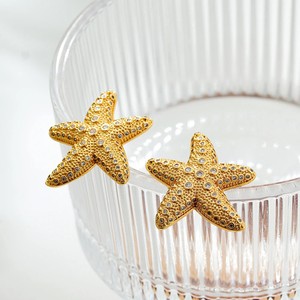Authentic Shell Earrings Conch Snail Gold Plated CZ Starfish Beach 1 Pair